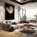 Quadro Decorativo Flor Etérea em Fundo Negro | quadros decorativos | Tulipa dourada luminosa com pétalas translúcidas sobre fundo preto profundo | em Quadros para Escritorio | Porao dos Quadros