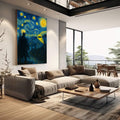 Quadro Decorativo Batman sob o Céu Estrelado | quadros decorativos | Batman observando Gotham sob céu noturno em azul com estrelas e símbolo iluminado | em Quadros para Escritorio | Porao dos Quadros