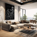 Quadro Decorativo Onda de Esperança Espiritual | quadros decorativos | Jesus e figura em técnica pontilhista com halo radiante contra fundo preto | em Quadros para Escritorio | Porao dos Quadros