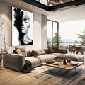 Quadro Decorativo Serenidade em Preto e Branco | quadros decorativos | Rosto em preto e branco com traços abstratos e gesto pictórico expressionista. | em Quadros para Escritorio | Porao dos Quadros