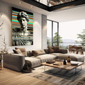 Quadro Decorativo Escultura Moderna | quadros decorativos | Busto clássico branco com efeito glitch digital em linhas coloridas turquesa, laranja e amarelo. | em Quadros para Escritorio | Porao dos Quadros