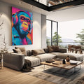 Quadro Decorativo Macaco Cool com Fones | quadros decorativos | Macaco com fone de ouvido e óculos em cores neon vibrantes, estilo pop art | em Quadros para Escritorio | Porao dos Quadros