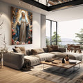 Quadro Decorativo Serenidade da Mãe | quadros decorativos | Nossa Senhora com auréola divina cercada de rosas em composição realista clássica | em Quadros para Escritorio | Porao dos Quadros