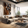 Quadro Decorativo Olho de Tigre Majestoso | quadros decorativos | Tigre em preto e branco com olho âmbar vibrante em composição realista fotográfica | em Quadros para Escritorio | Porao dos Quadros