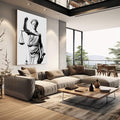 Quadro Decorativo A Justiça em Grande Estilo | quadros decorativos | Deusa Justiça com venda, espada e balança em traço realista preto e branco. | em Quadros para Escritorio | Porao dos Quadros
