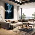 Quadro Decorativo Edifícios em Visão Moderna | quadros decorativos | Perspectiva arquitetônica de edifícios altos em tons azuis com céu nublado | em Quadros para Escritorio | Porao dos Quadros