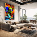 Quadro Decorativo Liberdade em Cores: Moderno Vibrante | quadros decorativos | Mulher com óculos neon em composição pop art colorida com formas geométricas vibrantes | em Quadros para Escritorio | Porao dos Quadros