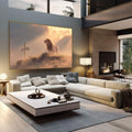 Quadro Decorativo Majestade Espiritual do Leão | quadros decorativos | Leão majestoso em luz dourada com nuvens envolventes em composição realista. | em Quadros para Escritorio | Porao dos Quadros