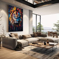 Quadro Decorativo Leão Majestoso e Vibrante | quadros decorativos | Leão majestoso com tons vibrantes e efeito explosivo em estilo expressionista abstrato | em Quadros para Escritorio | Porao dos Quadros