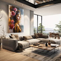 Quadro Decorativo: Elegância de uma Mulher Japonesa Floral | quadros decorativos | Mulher em perfil com rosas rosa e vermelhas em tons dourados e quentes | em Quadros para Escritorio | Porao dos Quadros