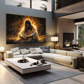 Quadro Decorativo Jesus Cristo - Arte Inspiradora para Seu Ambiente | quadros decorativos | Figura sagrada em contemplação envolta em aura dourada luminosa e partículas de luz incandescentes | em Quadros para Escritorio | Porao dos Quadros