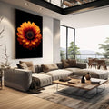 Quadro Decorativo Flor Exuberante | quadros decorativos | Flor laranja e vermelha em detalhes nítidos contra fundo preto sólido | em Quadros para Escritorio | Porao dos Quadros