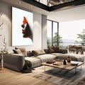 Quadro Decorativo Artística com Borboleta Laranja | quadros decorativos | Perfil feminino em tons neutros com borboleta laranja vibrante sobre a testa em composição artística. | em Quadros para Escritorio | Porao dos Quadros