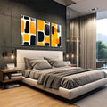 Quadro Abstrato Tríptico Moderno em Amarelo e Preto | quadros decorativos | Três painéis com formas geométricas em amarelo vibrante e preto em composição abstrata moderna | em Quadros para Escritorio | Porao dos Quadros