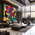 Quadro Decorativo Abstrato Geométrico Vibrante | quadros decorativos | Composição abstrata geométrica com cores vibrantes, círculos, linhas e padrões em paleta pop art | em Quadros para Escritorio | Porao dos Quadros