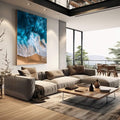 Quadro Decorativo Praia Serene | quadros decorativos | Ondas do mar quebrando na areia em tons azuis turquesas e bege claro, vista aérea. | em Quadros para Escritorio | Porao dos Quadros