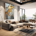 Quadro Decorativo Mármore com Detalhes em Dourado | quadros decorativos | Abstração com veios dourados rasgando tons cinzentos e azulados em composição elegante | em Quadros para Escritorio | Porao dos Quadros