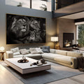 Quadro Decorativo Majestade da Família de Leões | quadros decorativos | Família de leões em preto e branco com detalhes realistas e composição imponente | em Quadros para Escritorio | Porao dos Quadros