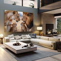 Quadro Decorativo - Leões em Harmonia Familiar | quadros decorativos | Família de leões com filhotes em tons marrom e bege, composição majestosa com luz natural. | em Quadros para Escritorio | Porao dos Quadros