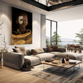 Quadro Decorativo Elegância Cultural | quadros decorativos | Retrato africano com máscara dourada geométrica e adornos tradicionais em ouro | em Quadros para Escritorio | Porao dos Quadros