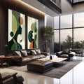 Quadro Decorativo Silhuetas Modernas | quadros decorativos | Dois painéis com perfis femininos em verde e laranja com formas circulares e botânicas em estilo moderno. | em Quadros para Escritorio | Porao dos Quadros