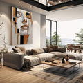 Quadro Decorativo Abstrato Rostos da Alma | quadros decorativos | Rosto feminino em composição geométrica com tons bege, branco e preto | em Quadros para Escritorio | Porao dos Quadros