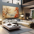 Quadro Decorativo Natureza em Flor | quadros decorativos | Árvores floridas em relevo com tons laranja e bege sobre paisagem ondulada texturizada | em Quadros para Escritorio | Porao dos Quadros