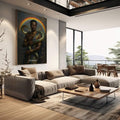 Quadro Decorativo Orixá Oxumarê: Renovação e Luz | quadros decorativos | Orixá com pele negra envolvido por serpente dourada em halo luminoso divino | em Quadros para Escritorio | Porao dos Quadros