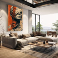 Quadro Decorativo Força em Vulnerabilidade | quadros decorativos | Retrato pop art masculino em laranja, bege e preto com composição marcante | em Quadros para Escritorio | Porao dos Quadros