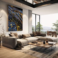 Quadro Decorativo Misteriosa Elegância Abstracta | quadros decorativos | Abstrato com partículas douradas em movimento contra fundo azul escuro profundo. | em Quadros para Escritorio | Porao dos Quadros