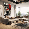 Quadro Decorativo Elegância Abstrata Feminino Estilizado | quadros decorativos | Mulher sofisticada em preto e branco com grande flor vermelha, linhas texturizadas e expressão elegante. | em Quadros para Escritorio | Porao dos Quadros