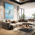 Quadro Decorativo Leão Branco na Neve | quadros decorativos | Lobo branco caminhando na neve com pegadas deixadas atrás, paisagem gelada com montanhas ao fundo. | em Quadros para Escritorio | Porao dos Quadros
