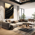 Quadro Decorativo Luxo Ouro e Preto Moderno | quadros decorativos | Composição abstrata com fluxos de preto e dourado em texturas dinâmicas e gestuais | em Quadros para Escritorio | Porao dos Quadros