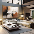 Quadro Decorativo Abstrato Laranja e Preto | quadros decorativos | Pintura abstrata com tons de marrom, laranja e branco em composição dinâmica com gestos soltos | em Quadros para Escritorio | Porao dos Quadros
