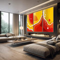 Quadro Decorativo Alegria em Três Painéis | quadros decorativos premium | Três telas com fluxo abstrato em vermelho, amarelo e branco em movimento dinâmico | em ambiente 4 | Porao dos Quadros