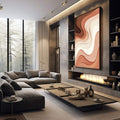 Quadro Decorativo Ondas de Terra | quadros decorativos premium | Formas ondulantes abstratas em camadas de laranja, bege e creme com composição fluida. | em ambiente 4 | Porao dos Quadros