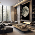 Quadro Decorativo Encanto Lunar da Luz da Lua | quadros decorativos premium | Lua cheia detalhada em cinza e branco contra fundo preto do espaço | em ambiente 4 | Porao dos Quadros