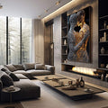 Quadro Decorativo Abraço da Alma Emocionante | quadros decorativos premium | Casal abraçado em prata e ouro com coração brilhante no centro em composição luminosa. | em ambiente 4 | Porao dos Quadros