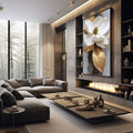 Elegância em Flor: Quadro Magnólia Dourada | quadros decorativos premium | Magnólia branca com pétalas delicadas e folhas douradas em composição realista vertical. | em ambiente 4 | Porao dos Quadros