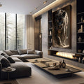 Quadro Decorativo Onça Negra Majestosa | quadros decorativos premium | Rinoceronte em tons sépia com iluminação dramática em composição fotográfica realista. | em ambiente 4 | Porao dos Quadros