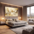 Quadro Decorativo Folhas Elegantes | quadros decorativos premium | Flores bege e dourado em aquarela delicada com luz etérea e composição elegante. | em ambiente 4 | Porao dos Quadros