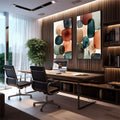 Quadro Decorativo Abstrato Moderno | quadros decorativos premium | Duas telas com formas abstratas em laranja, azul e cinza em estilo aquarela. | em ambiente 4 | Porao dos Quadros