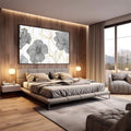 Quadro Decorativo Floral Preto e Dourado | quadros decorativos premium | Flores em preto com ramos e linhas em dourado em composição botânica elegante | em ambiente 4 | Porao dos Quadros