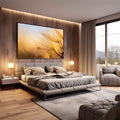 Quadro Decorativo Flores Serenas | quadros decorativos premium | Dente-de-leão dourado com luz natural ao entardecer, sementes em detalhe preciso | em ambiente 4 | Porao dos Quadros