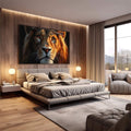 Quadro Decorativo Majestade do Rei da Selva | quadros decorativos premium | Leão majestoso em tons de ouro e preto com olhos intensos e luminosos | em ambiente 4 | Porao dos Quadros