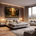 Quadro Decorativo Mãos da Abundância | quadros decorativos premium | Duas mãos abertas em devoção ao redor de um pão dourado com luz quente ao fundo. | em ambiente 4 | Porao dos Quadros