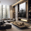 Quadro Decorativo Sofisticado Cavalos em Neblina | quadros decorativos premium | Cavalos em névoa em preto e branco com atmosfera cinematográfica e profundidade | em ambiente 4 | Porao dos Quadros