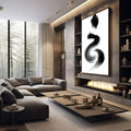 Quadro Decorativo Pincelada em Preto e Branco | quadros decorativos premium | Traços abstratos em preto e branco descrevem formas orgânicas e ondulantes em composição gestual | em ambiente 4 | Porao dos Quadros