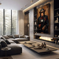 Quadro Decorativo Sofisticado Chimpanzé Elegante | quadros decorativos premium | Chimpanzé em smoking preto segurando taça de vinho com elegância humanizada | em ambiente 4 | Porao dos Quadros