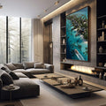 Quadro Decorativo Litoral Tropical Serene | quadros decorativos premium | Isla tropical com barcos em água azul turquesa vista aérea fotografia | em ambiente 4 | Porao dos Quadros